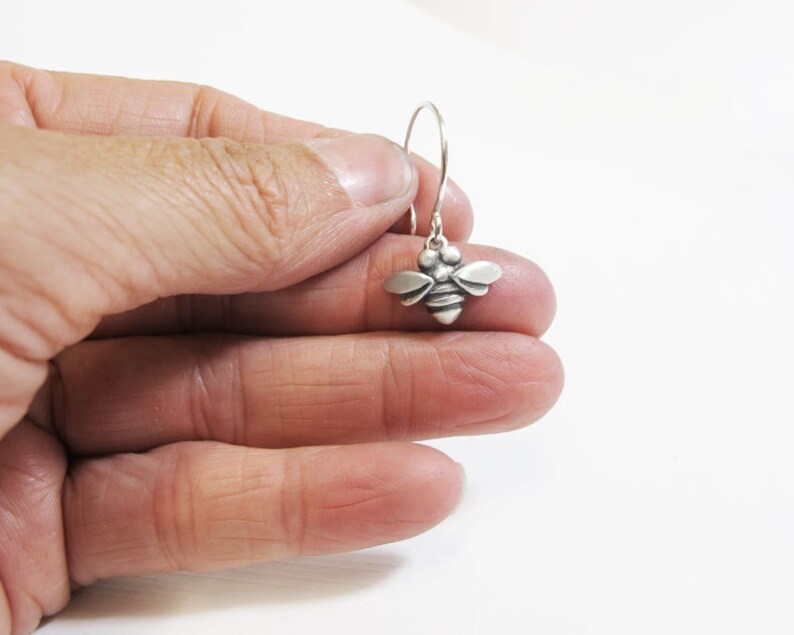 Very tiny bee earrings in sterling silver image 4