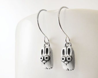 Very tiny bunny earrings, sterling silver rabbit earrings, bunny dangle earrings