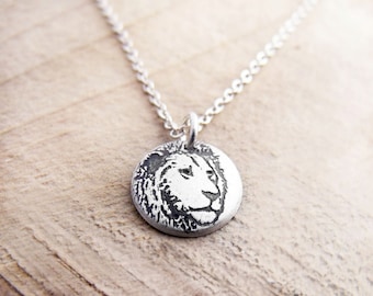 Tiny silver lion necklace, leo jewelry