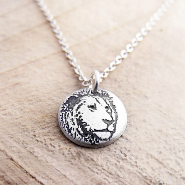Tiny silver lion necklace - gift for her