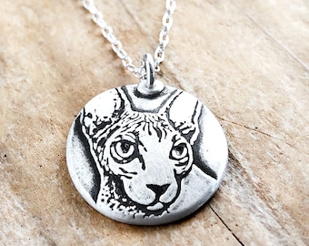 Sphynx necklace in silver, cat memorial jewelry