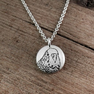 Tiny parakeet necklace, silver budgie memorial jewelry image 2