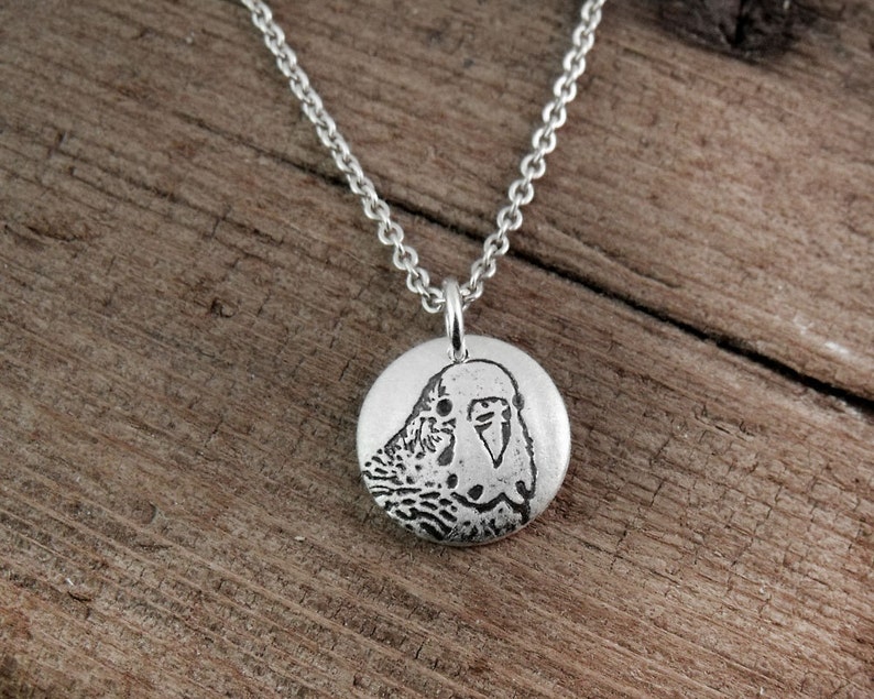 Tiny parakeet necklace, silver budgie memorial jewelry image 2