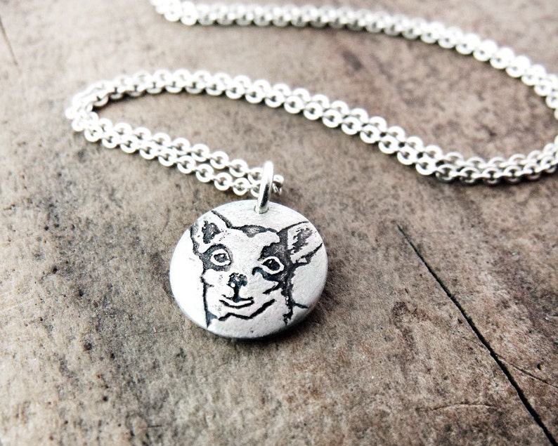 Tiny Chihuahua necklace in silver, dog memorial jewelry image 1