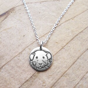 Tiny Dumbo rat necklace in silver, rat memorial jewelry, gift for rat lover image 4