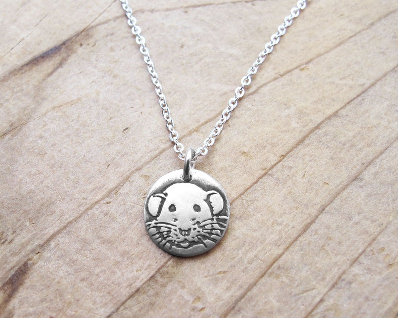 Tiny Dumbo rat necklace in silver, rat memorial jewelry, gift for rat lover image 4