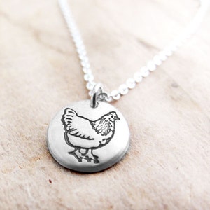 Tiny silver chicken necklace, gift for backyard chicken lover