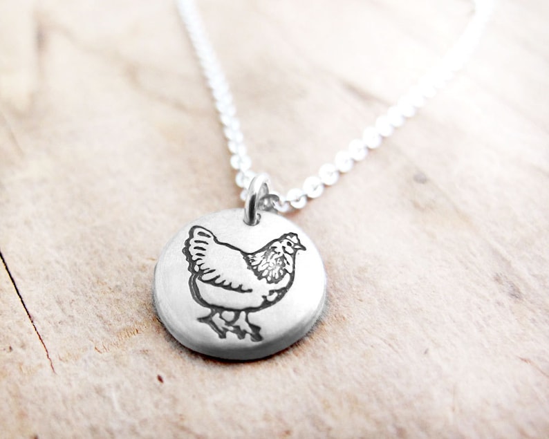 Tiny silver chicken necklace, gift for backyard chicken lover image 1