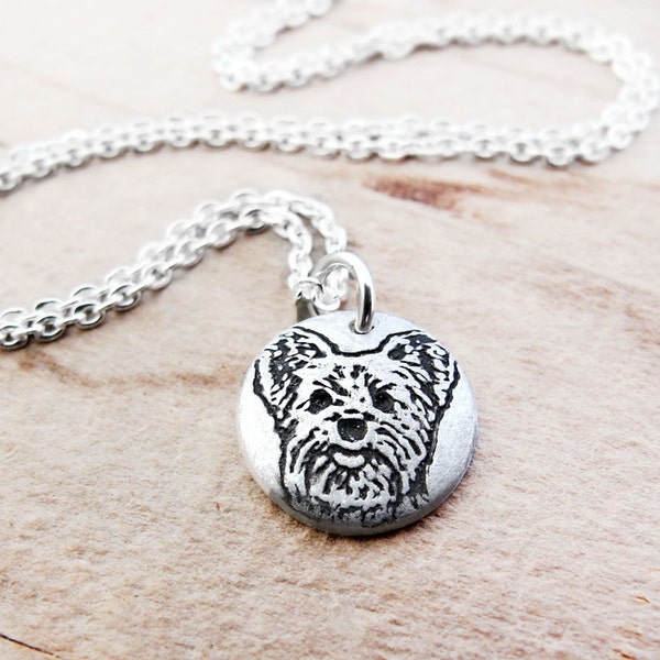 Tiny Yorkie necklace in silver, Yorkshire Terrier necklace, dog memorial jewelry