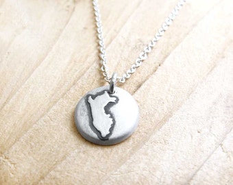 Tiny map of Peru necklace, silver map jewelry Peru pendant