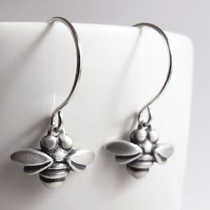 Very tiny bee earrings in sterling silver image 1