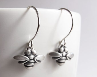 Very tiny bee earrings in sterling silver