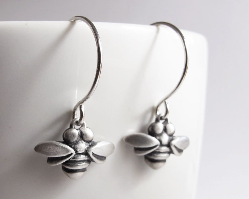 Very tiny bee earrings in sterling silver image 1