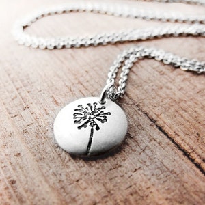 Tiny dandelion necklace in silver, gift for daughter, graduation gift image 1