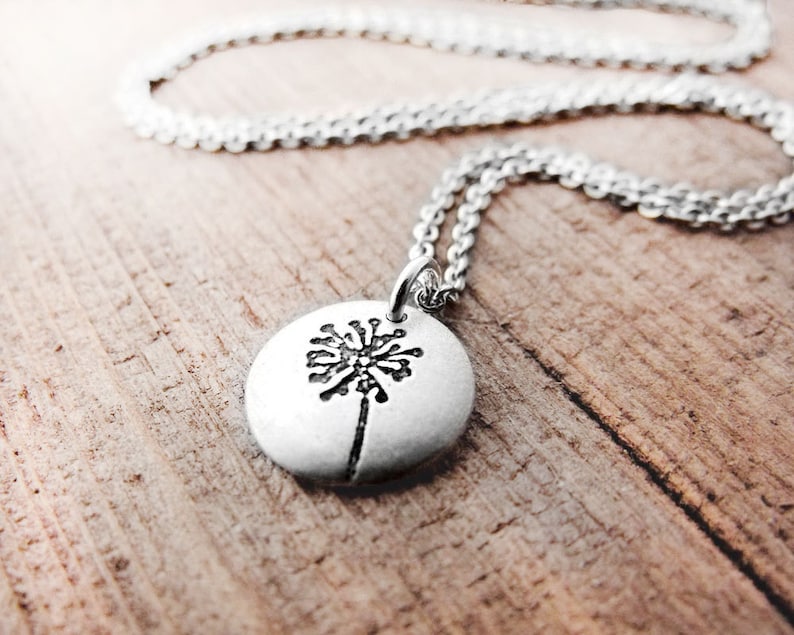 Tiny dandelion necklace in silver, gift for daughter, graduation gift image 1