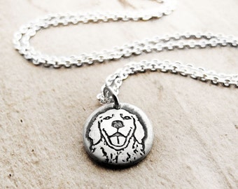 Tiny golden retriever necklace in silver, dog memorial jewelry, pet parent gift