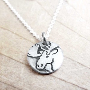 Tiny silver Moose necklace, gift for daughter or wife