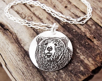 Silver Bear necklace, woodland animal jewelry, bear jewelry, mama bear
