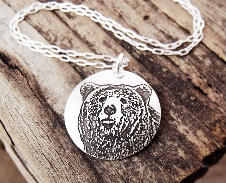 Silver Bear necklace woodland animal jewelry bear jewelry Etsy