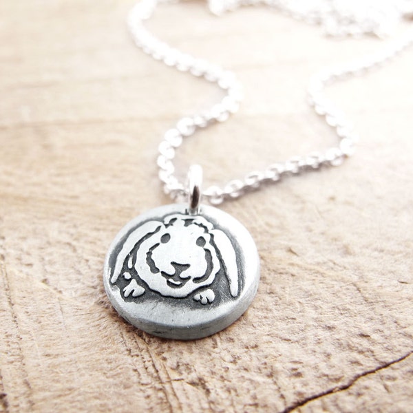 Tiny silver lop eared rabbit necklace - gift for bunny lover