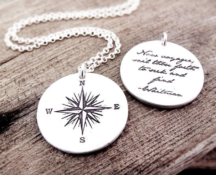 Compass rose necklace w quote for men and women traveler or Etsy