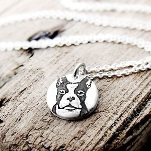 Tiny Boston Terrier necklace in silver, dog memorial jewelry