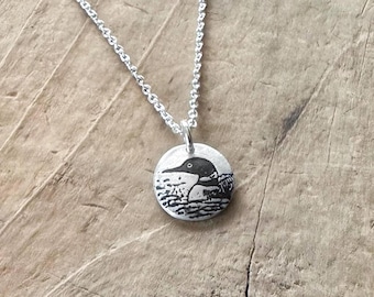 Tiny silver loon necklace - gift for wife or mother
