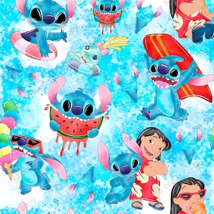Carta digitale Stitch, Stitch Summer Seamless, file digitale senza cuciture, modello carino senza cuciture, file di sublimazione Stitch, Stitch Tumbler Wrap