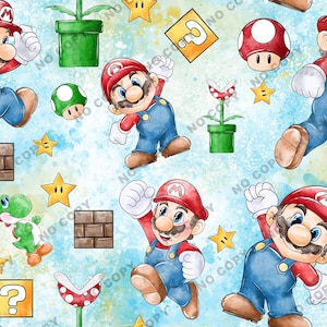 Mario Video Game Pattern, Super Bros Seamless Pattern, Bros Cartoon Seamless file, Mario Tumbler Wrap, Super Bros Pattern