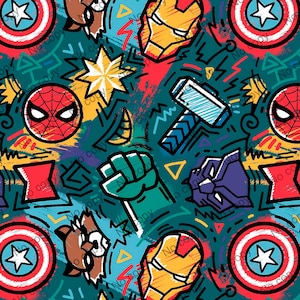Super Hero Seamless Pattern, Cartoon Seamless Pattern, Super Hero Clipart, Super Hero sublimation, Super Hero Digital Paper