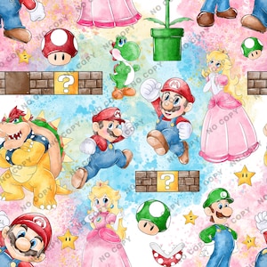 Super Bros Seamless Pattern, Mario Video Game Pattern, Bros Cartoon Seamless file, Mario Tumbler Wrap, Super Bros Pattern