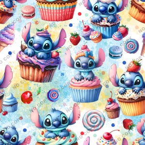 Stitch Cupcake Seamless Pattern, Stitch Summer Tumbler, Cartoon Seamless File, Stitch Digital Paper, Stitch Seamless File, Cute Seamless