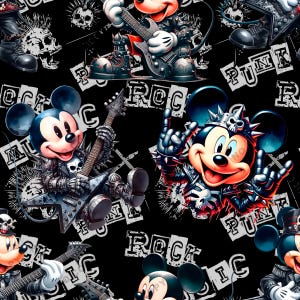 Plik bezszwowy Mickey Rock Music, bezszwowy wzór z kreskówek, uroczy bezszwowy wzór, bezszwowe Magic Kingdom, bezszwowy wzór myszy,