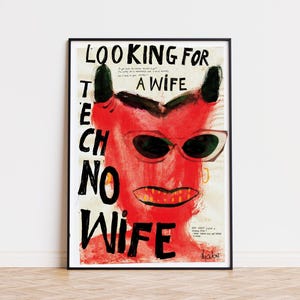 TECHNO WIFE poster per Techno Lover Devil Music Wall Art Tipografia Art Decor Festival Regalo per lui Regalo per lei Rave anni '90 Acid House Amore