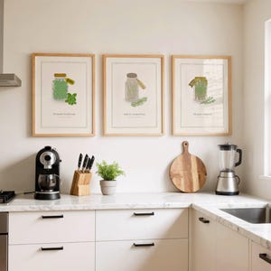 Set of 3 Herb Kitchen Wall Art Printable Botanical Farmhouse Decor Basil Rosemary Thyme