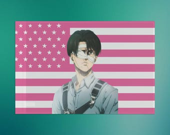 Levi Ackerman Pink Flag, Anime Flag, Pink Flag, Wall decor