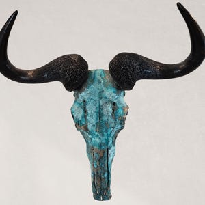 Wildebeest Skull Wall Art - Copper Leaf Gilded & Patinated Skull | Luxury Western Statement Decor