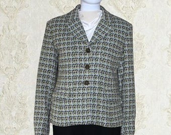 Vintage 80s 90s Talbots Petites Wool Blend Blazer Textured Tweed USA