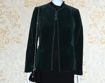 Vintage 1990s Ziba Emerald Green Velvet Blazer, Made in Canada (XS)