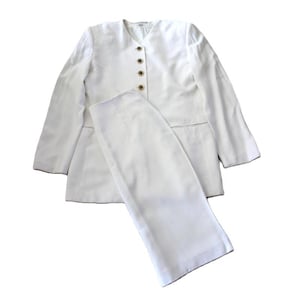 Vintage 90er Jahre 2-Teiler, Cremefarbener Damen Rock Anzug von Jones Wear - Made in Canada - Größe XS/S