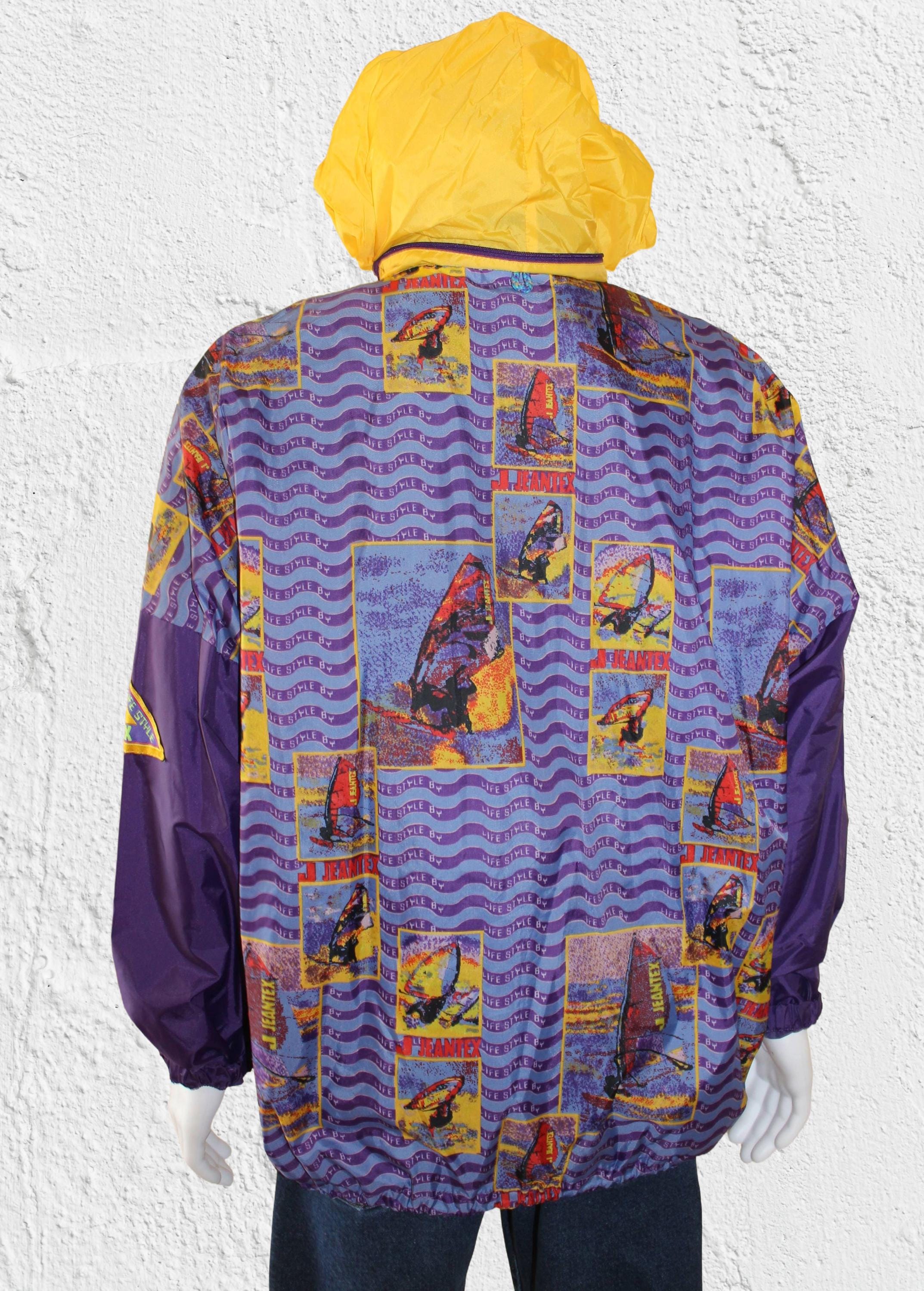 Vintage 90s Jeantex Windbreaker Jacket: Purple Yellow Colourblock