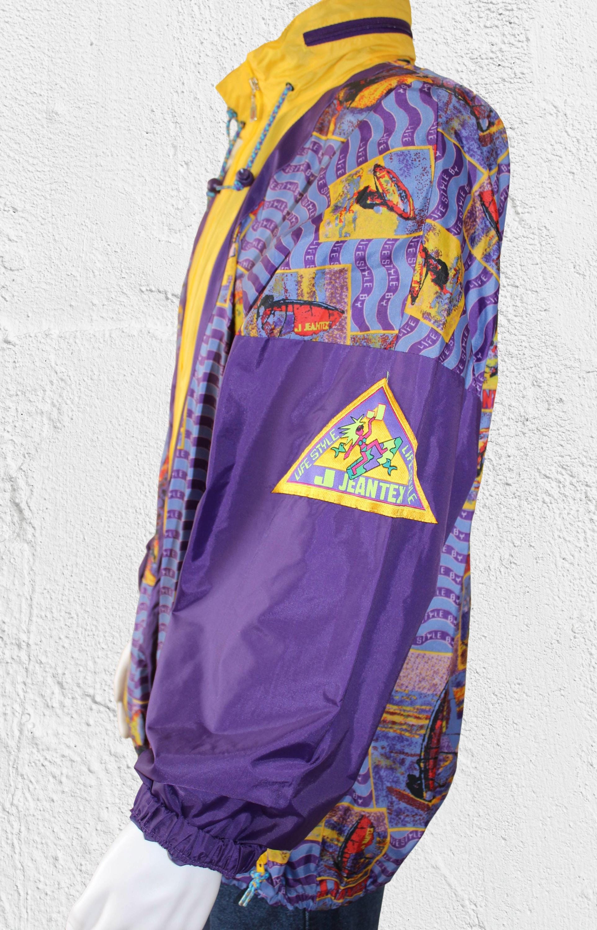 Vintage 90s Jeantex Windbreaker Jacket: Purple Yellow Colourblock