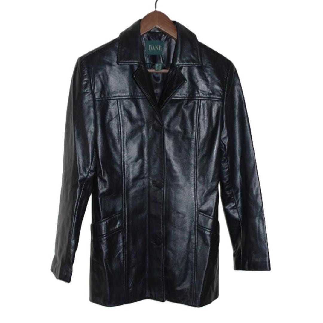 Vintage 90s Danier Black Leather Midi Jacket, Made in Canada