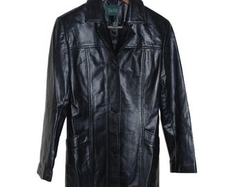 Vintage 90s Danier Black Leather Midi Jacket, Made in Canada