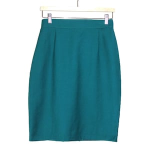 Vintage 90er Jahre Bleistiftrock aus Wolle - dunkel Teal, hohe Taille, Made in Canada, Größe S (W27-28)