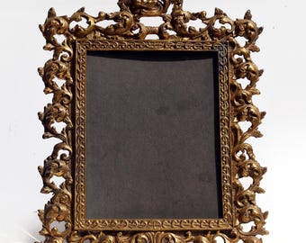 Ornate Victorian Antique Brass Frame Baroque Gilt Metal Photo Frame Rococo Table Top Frame with Easel  17&quot; x 13&quot; Fits Photo 9.5 x 7.5&quot;