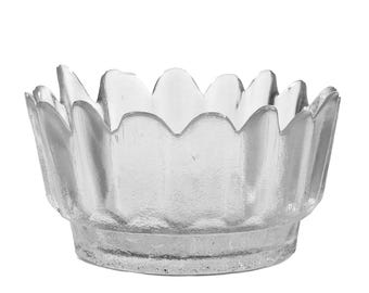 Mid Century Modern Frosted Pressed Glass Bowl, Scalloped Petal Rim, Vintage Scandinavian Style Decorative Ice Glass Bowl