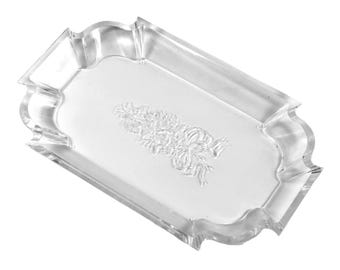 Clear Lucite Vintage Vanity Tray, Floral Bow Design, Mid Century Decorative Tray, Hollywood Regency Barware