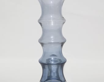 Vintage 1970s MCM Blue Bamboo Glass Vase, Tall Smokey Blue Art Glass, Minimalist Retro Vase, Modern Mid Century Decor, Blue Tinted Vase
