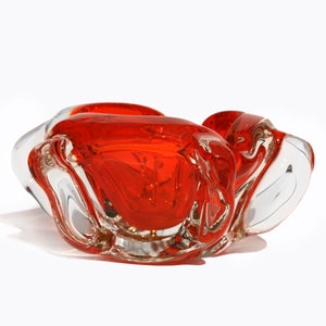 Murano Art Glass Bowl / Abstract Murano Sommerso bowl / Orange Rippled Edge Murano Bowl / Red Murano bowl / Murano Ashtray / MCM Murano